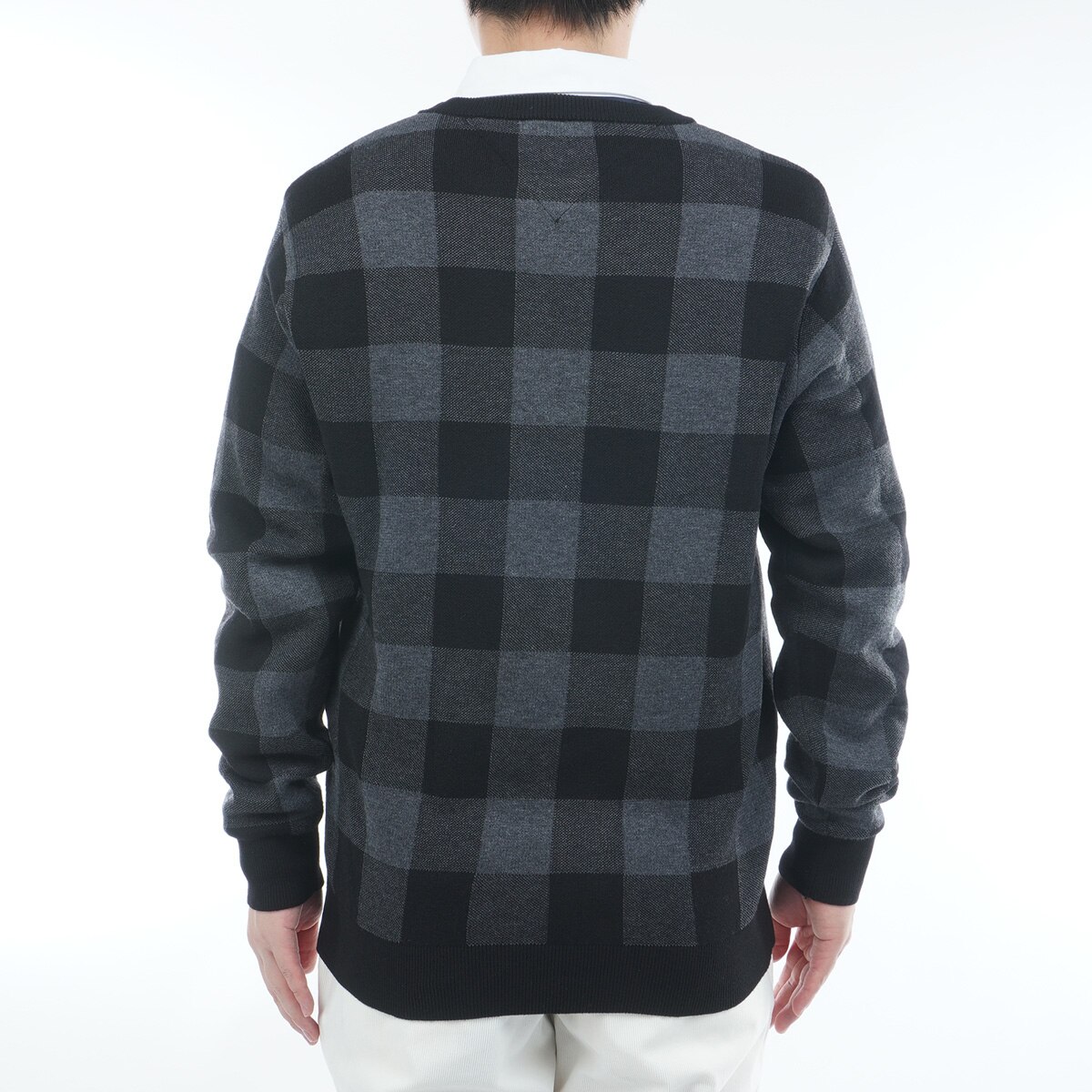 チェックジャカード クルーネックセーター(中間着(セーター