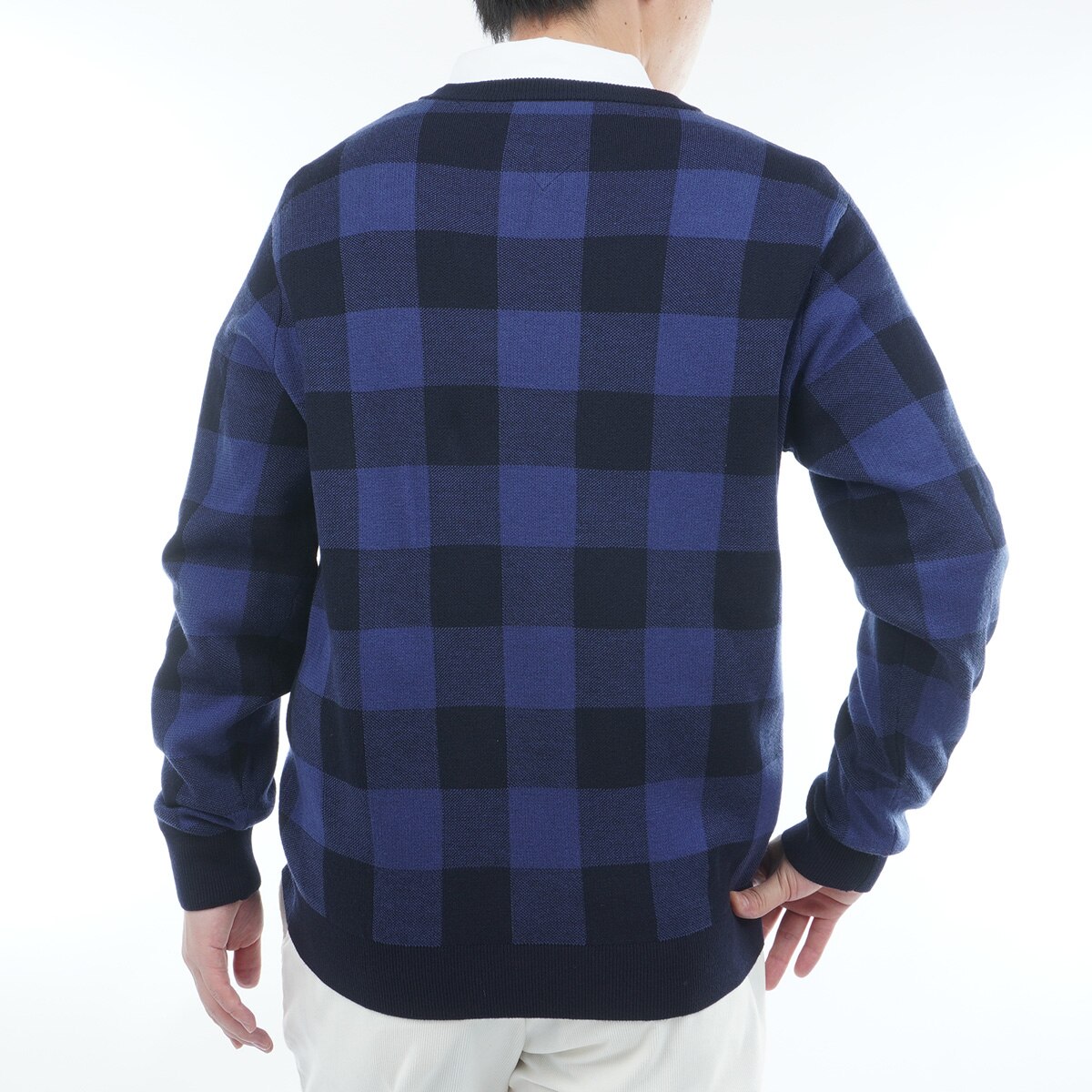 チェックジャカード クルーネックセーター(中間着(セーター