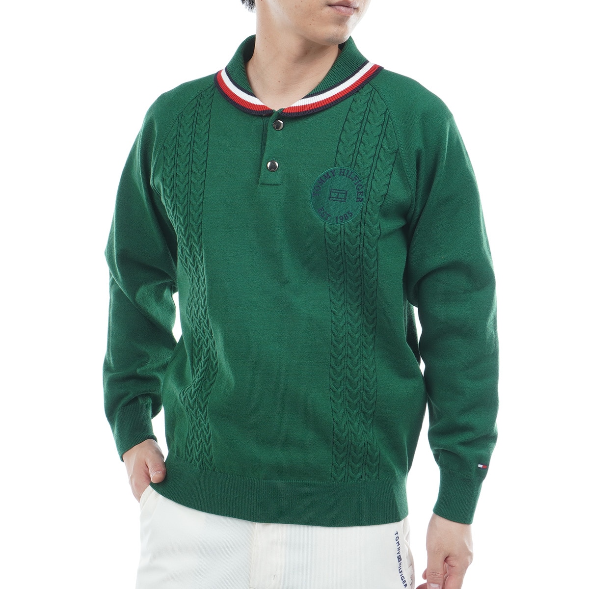 ケーブル柄 ショールカラーセーター(中間着(セーター、トレーナー