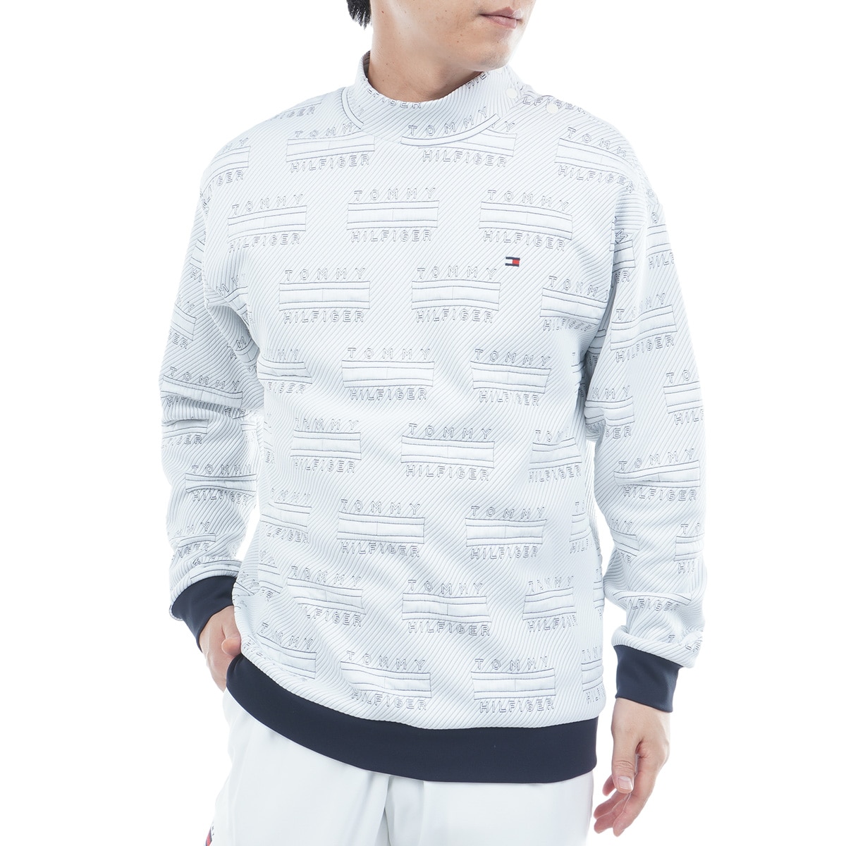 ジャカードキルト モックネックスウェット(中間着(セーター