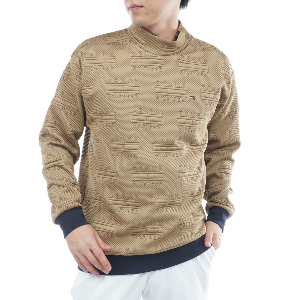 ジャカードキルト モックネックスウェット(中間着(セーター