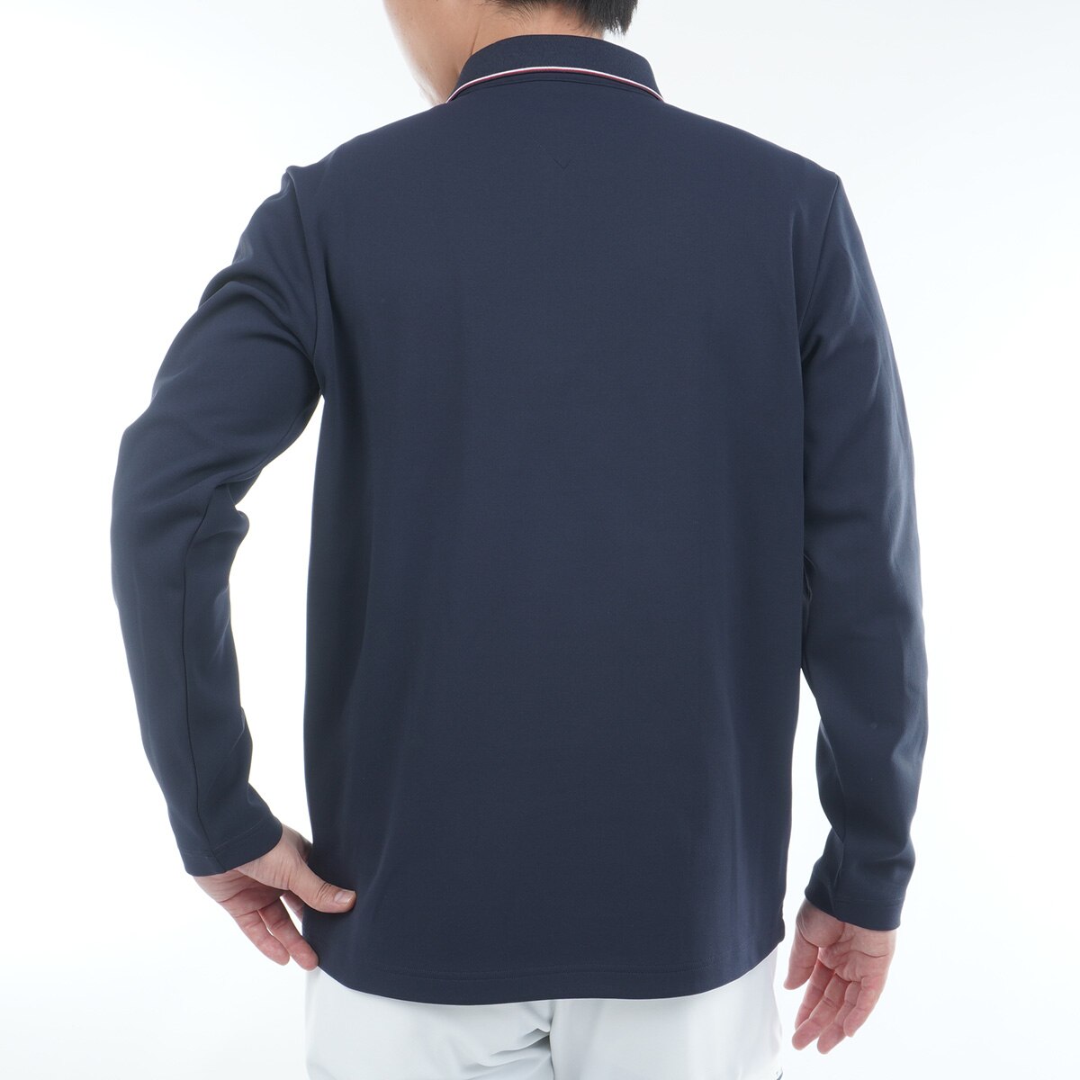 ストレッチ 裏起毛 ジップアップ 台衿付き長袖ポロシャツ(長袖シャツ