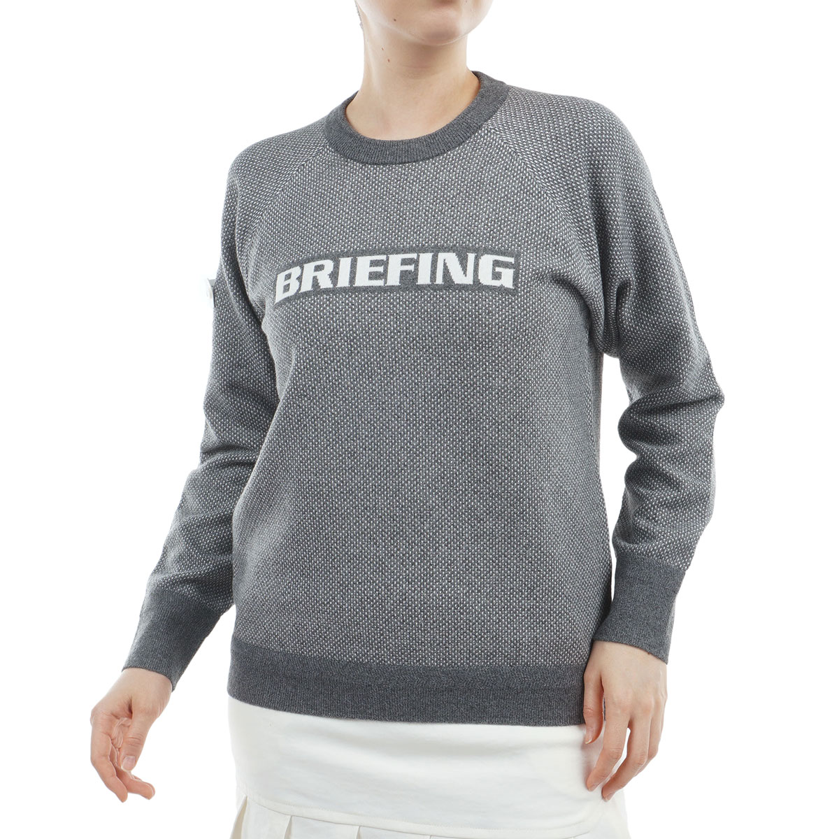 現行販売中　BRIEFING グレー セーター Mサイズ　レディース バーズアイ ロゴ クルーネック セーター レディス(中間着(セーター
