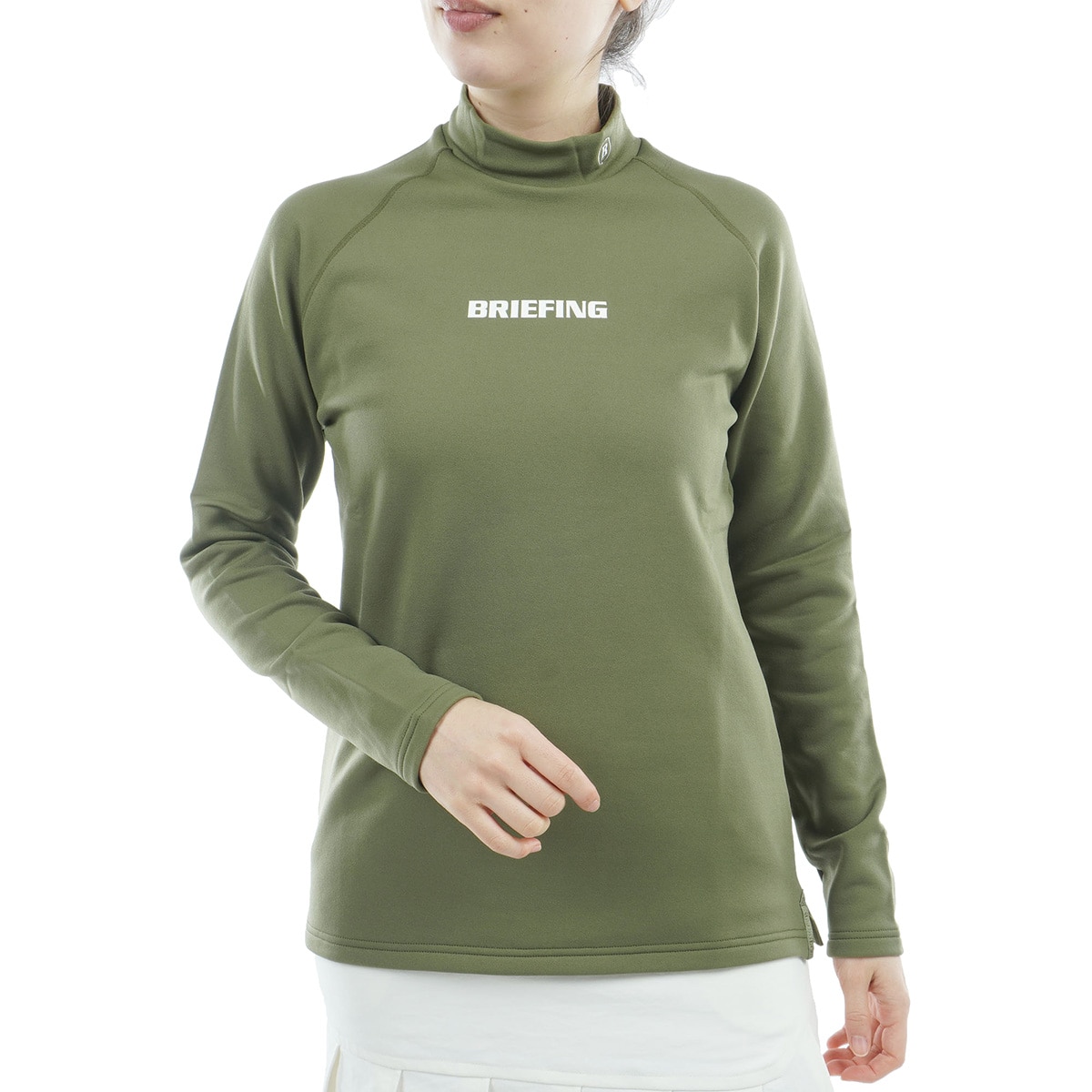 美品✨ブリーフィング ウォームLSハイネック 裏起毛 アーミーグリーン L 長袖 ストレッチ 裏起毛 ウォーム ハイネック長袖シャツ レディス(長袖