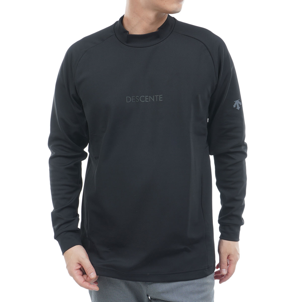 ストレッチ 防風 裏起毛 ロゴプリントモックネック長袖シャツ(長袖