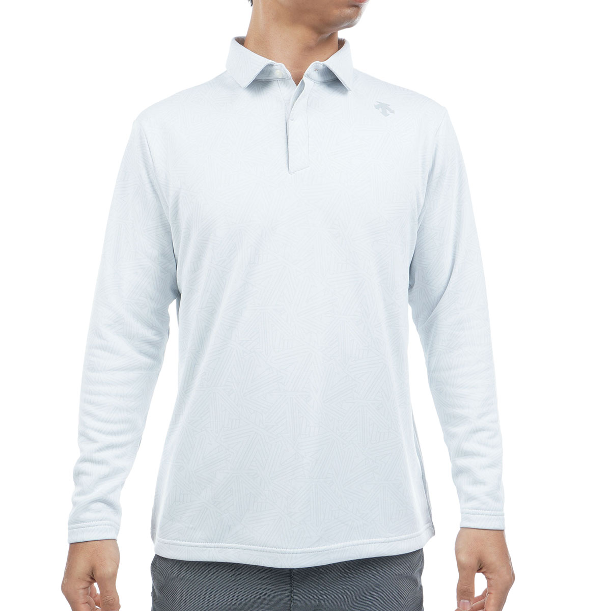 【デサントゴルフ】人気ブラックライン×ロゴネーム 長袖ゴルフポロシャツM 白 DESCENTE ゴルフ デサントゴルフ - ポロシャツ -デサントストア