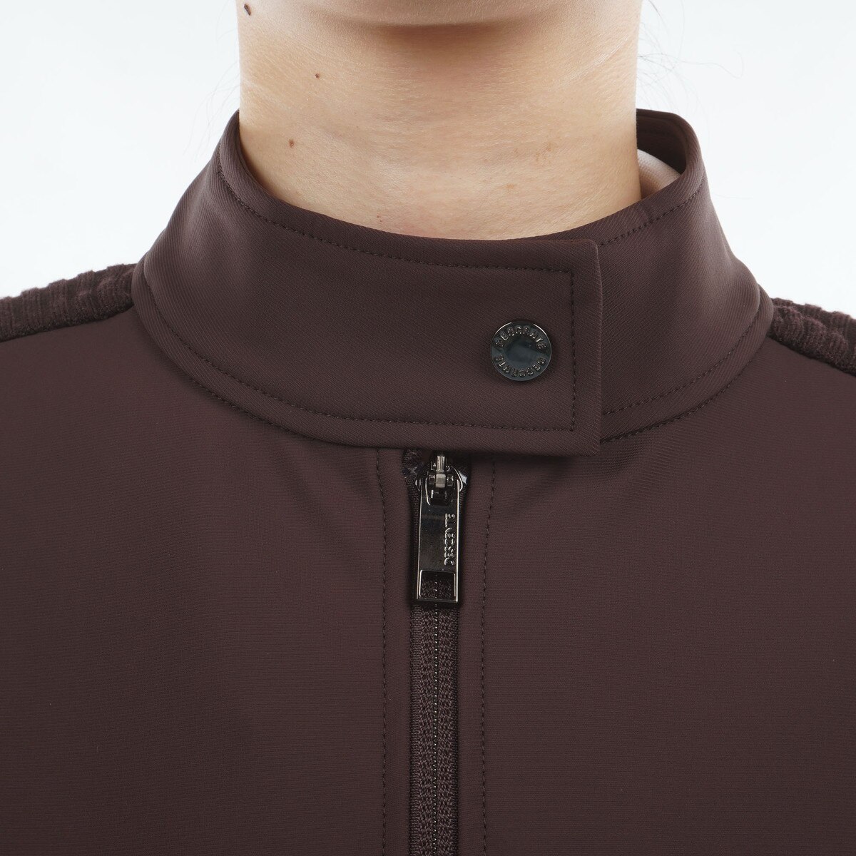 ストレッチ 裏起毛 防風ニットハイブリッド フルジップスタンドカラー