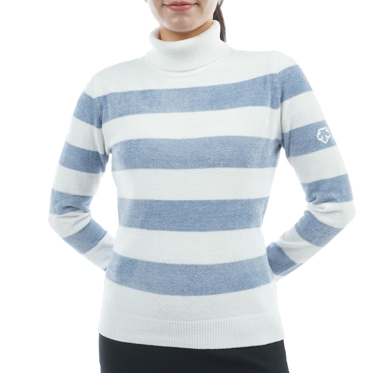 ボーダー柄モールタートルネックセーター レディス(中間着(セーター