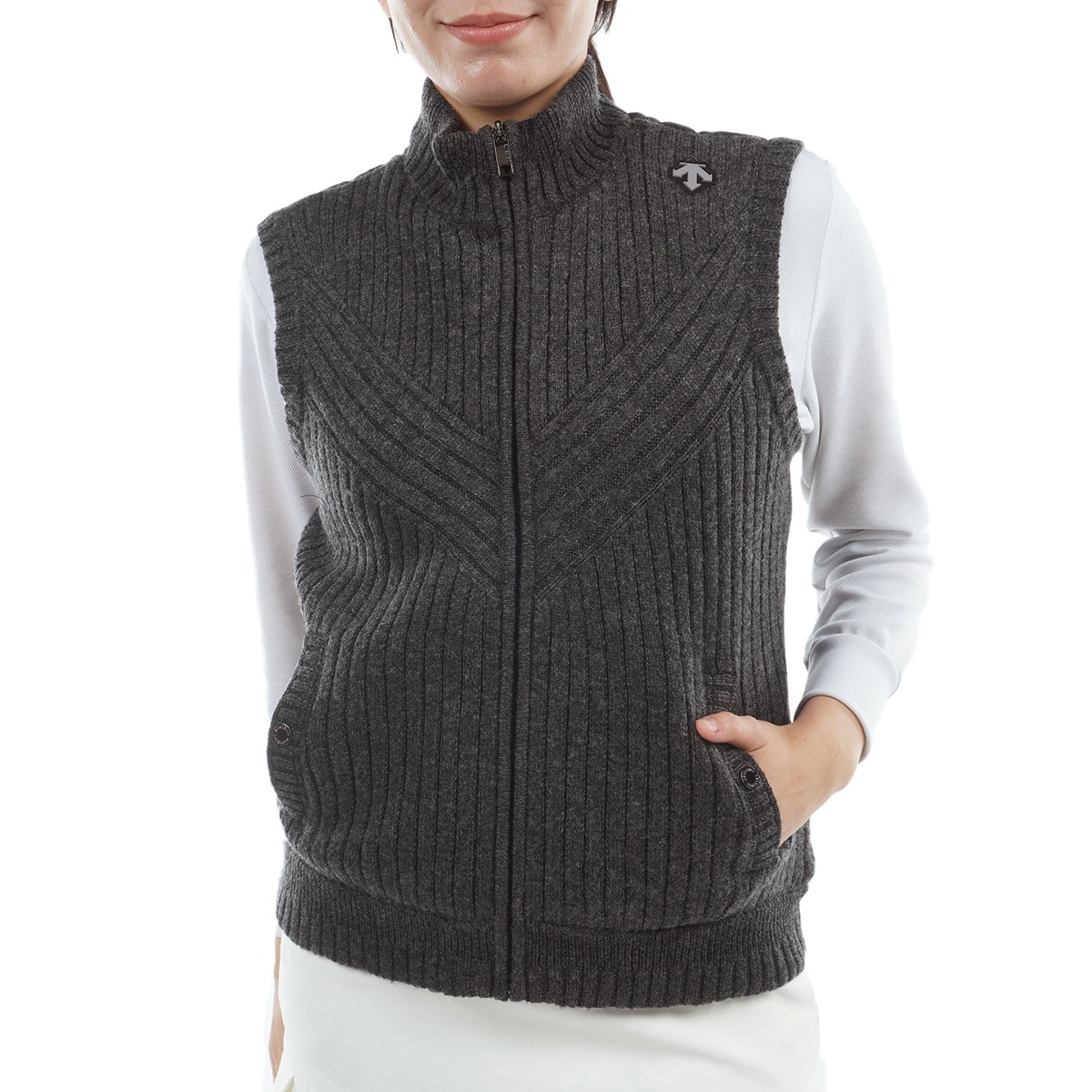 ストレッチ 防風ニットハイブリッドフルジップ中綿ベスト レディス