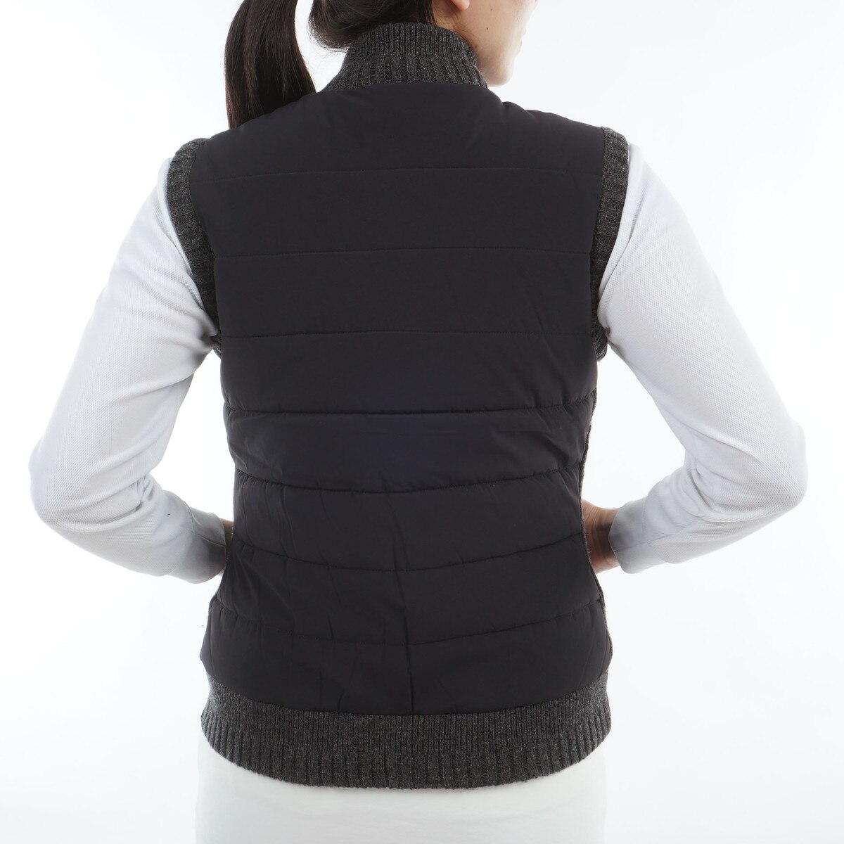 ストレッチ 防風ニットハイブリッドフルジップ中綿ベスト レディス