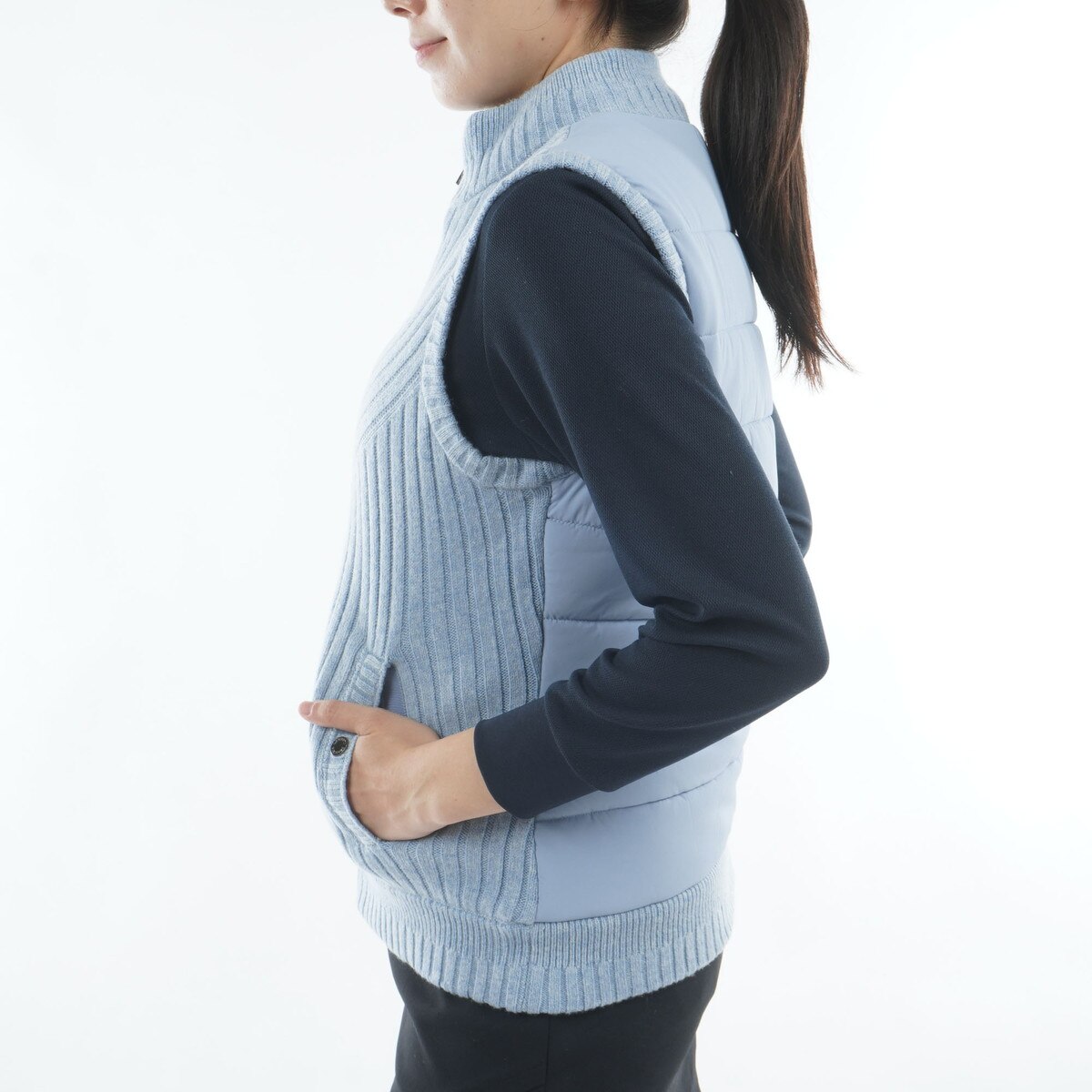 ストレッチ 防風ニットハイブリッドフルジップ中綿ベスト レディス