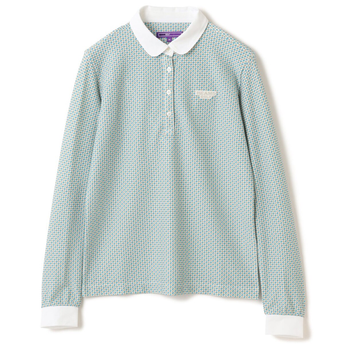 未使用BEAMS GOLF PURPLE ストライプ フラワー ポロシャツ PURPLE LABEL 変形ドット柄 丸襟 ロングスリーブ ポロシャツ
