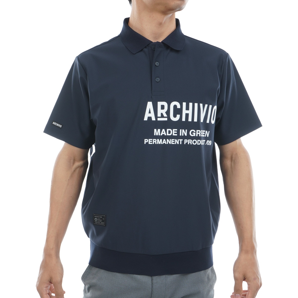 【新品archivio 】 ポロシャツ サイズ40 ライン襟速乾ニット半袖ポロシャツ(半袖シャツ・ポロシャツ)|archivio