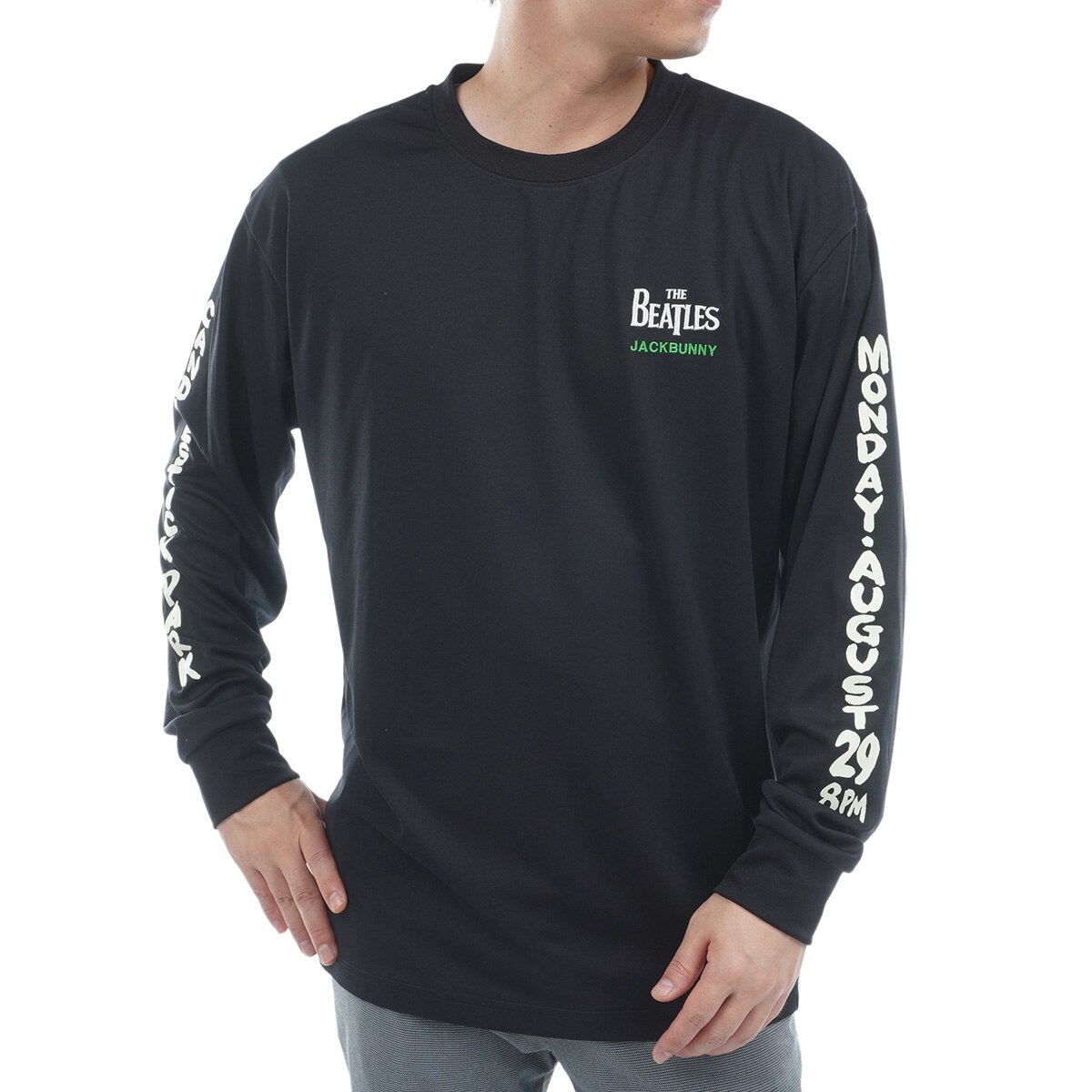 極美品 ジャックバニー ゴルフウェア モックネック ロゴ 黒 サイズ6 XL相当 極美品 ジャックバニー ゴルフウェア モックネック ロゴ総柄
