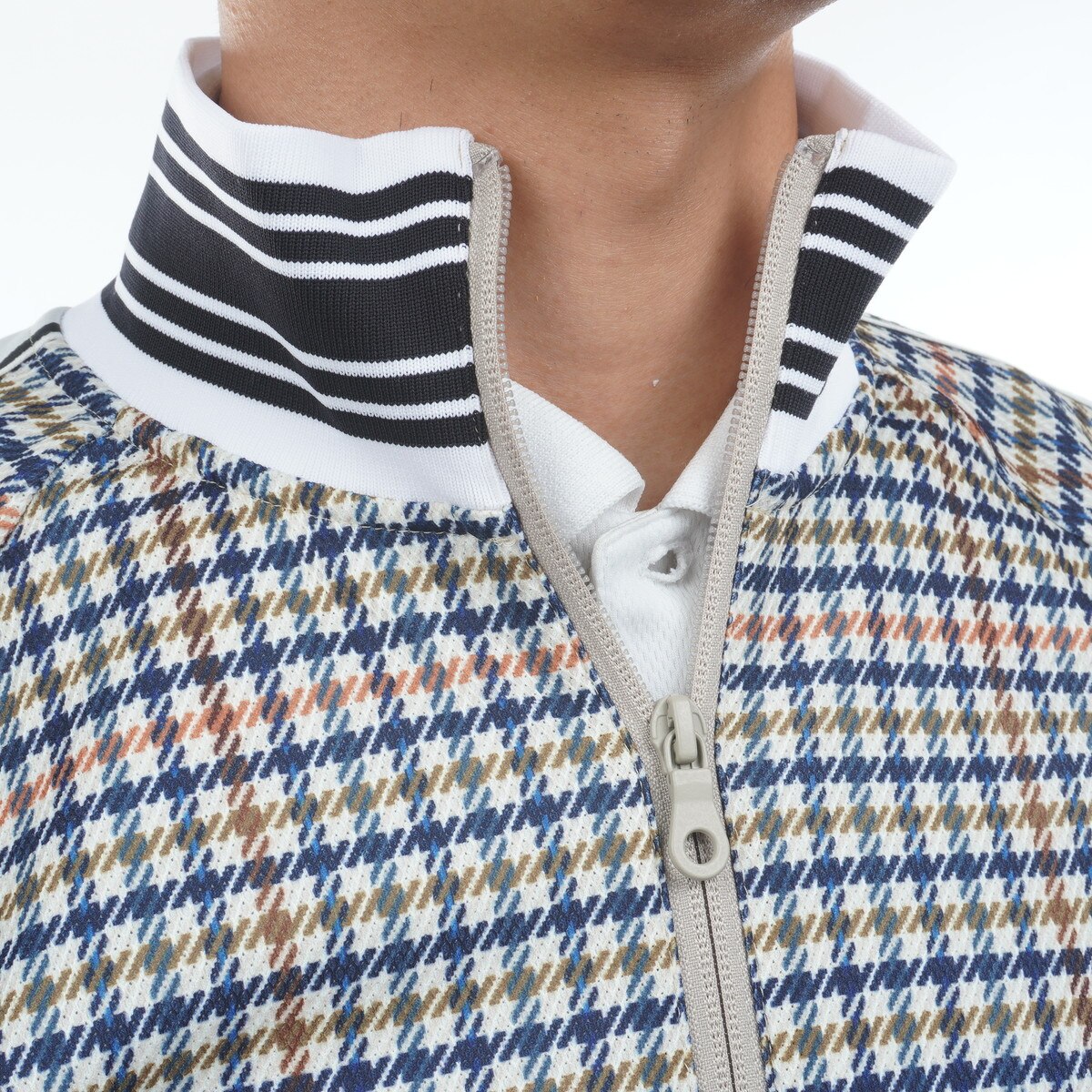 ストレッチメッシュ ガンクラブチェック柄フルジップブルゾン(アウター