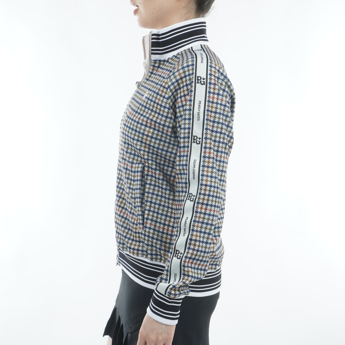 ストレッチメッシュ ガンクラブチェック柄フルジップブルゾン