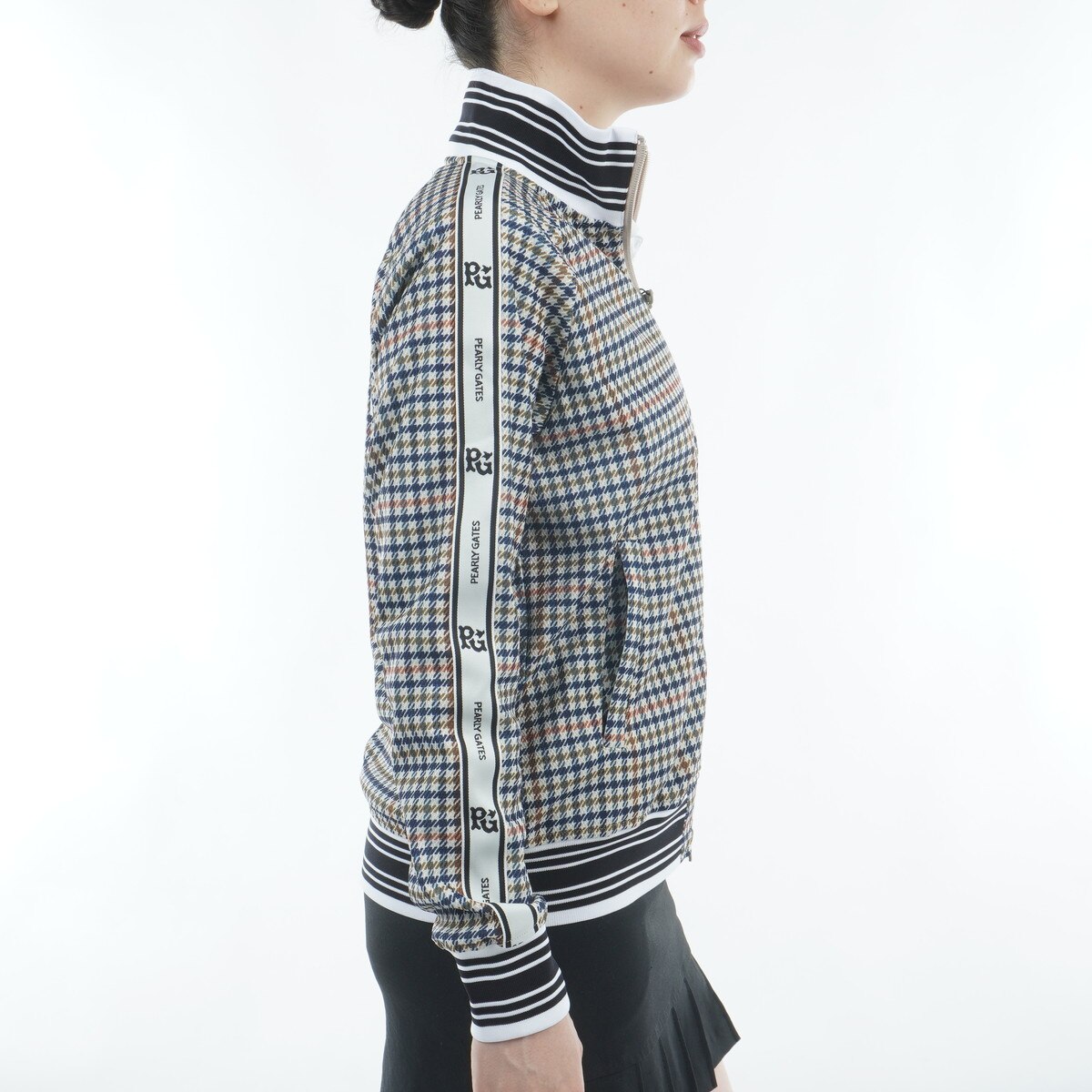 ストレッチメッシュ ガンクラブチェック柄フルジップブルゾン