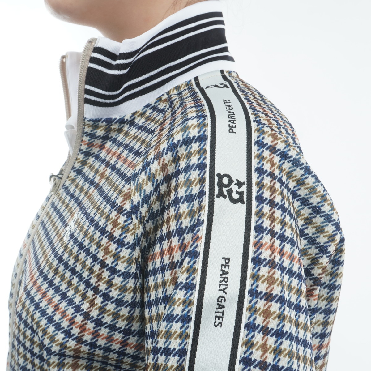 ストレッチメッシュ ガンクラブチェック柄フルジップブルゾン レディス