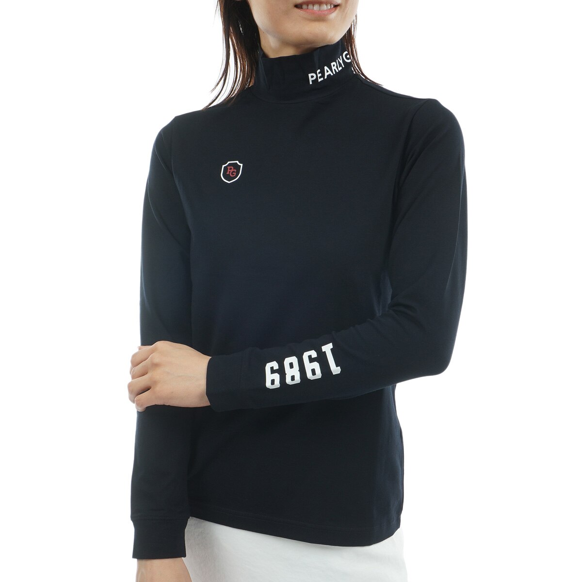 【新品タグ付】パーリーゲイツ　レディース　長袖　モックシャツ　Ｌ　ゴルフウェア パーリーゲイツ PG 配色ボーダーモックネック長袖カットソー