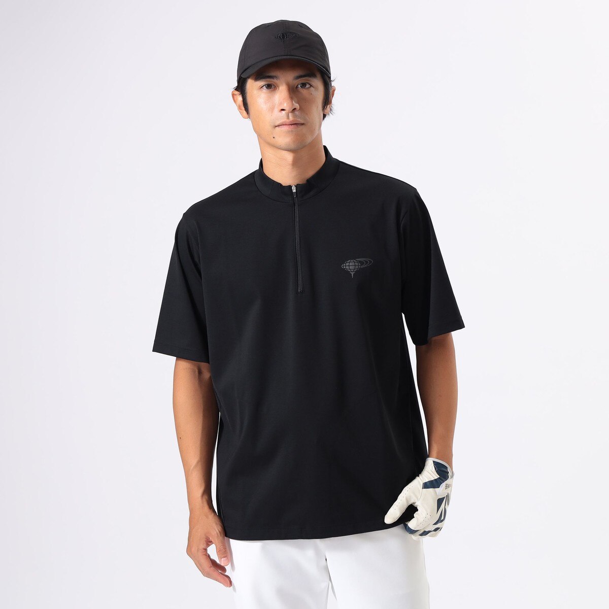 ORANGE LABEL ハーフジップ 裾ドローコード モックネックシャツ(半袖