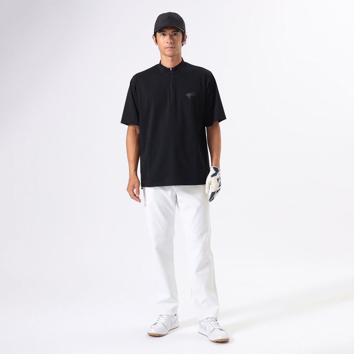 ORANGE LABEL ハーフジップ 裾ドローコード モックネックシャツ(半袖