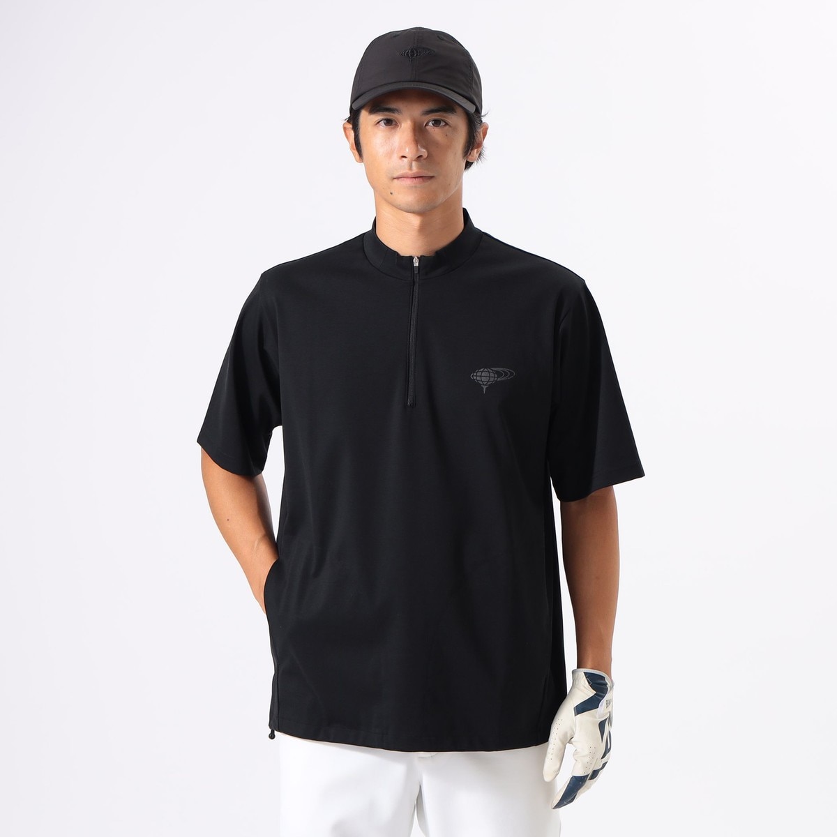 ORANGE LABEL ハーフジップ 裾ドローコード モックネックシャツ(半袖