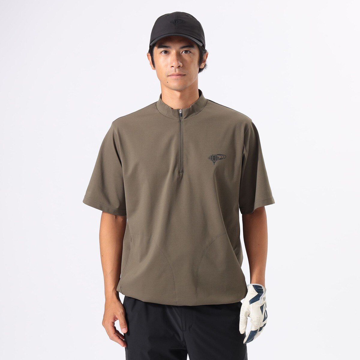 ORANGE LABEL ハーフジップ 裾ドローコード モックネックシャツ(半袖