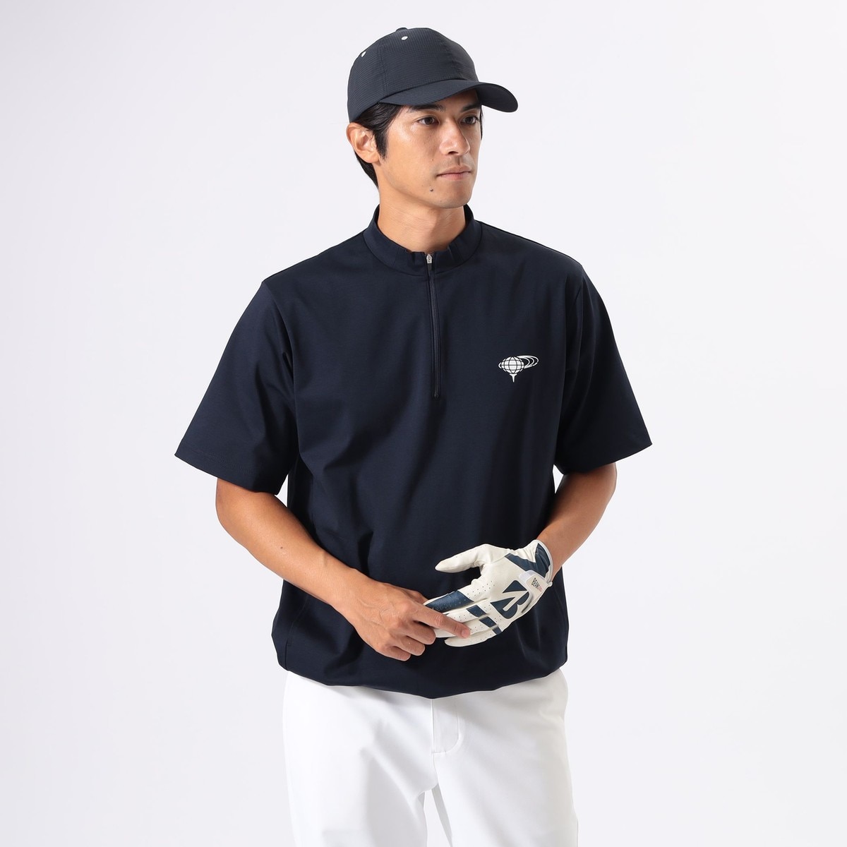 ORANGE LABEL ハーフジップ 裾ドローコード モックネックシャツ(半袖