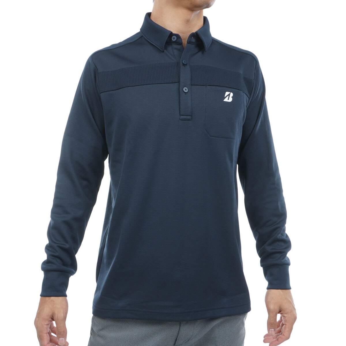 B-02 ポケット付き ストレッチ 共衿長袖ポロシャツ(長袖シャツ