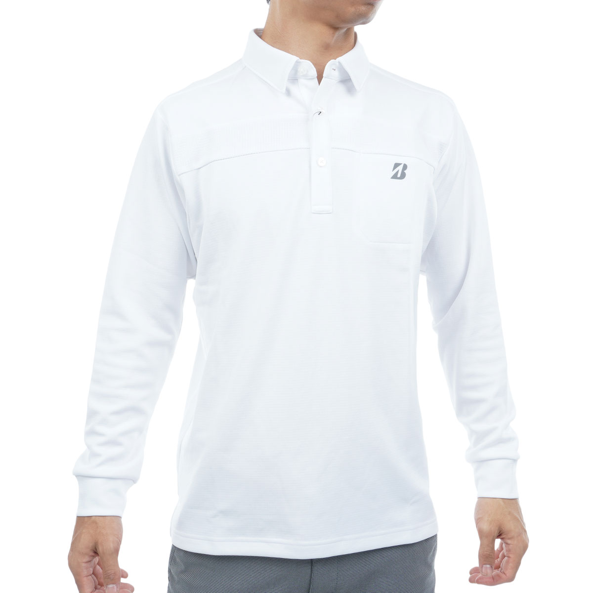 B-02 ポケット付き ストレッチ 共衿長袖ポロシャツ(長袖シャツ