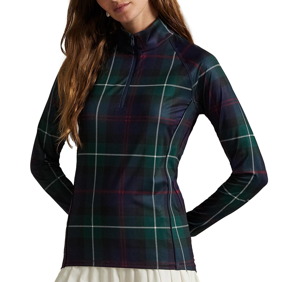 ラルフローレン　RLX ジップアップ セーター　レディース RLX チェック ストレッチジャージー クォータージッププルオーバー