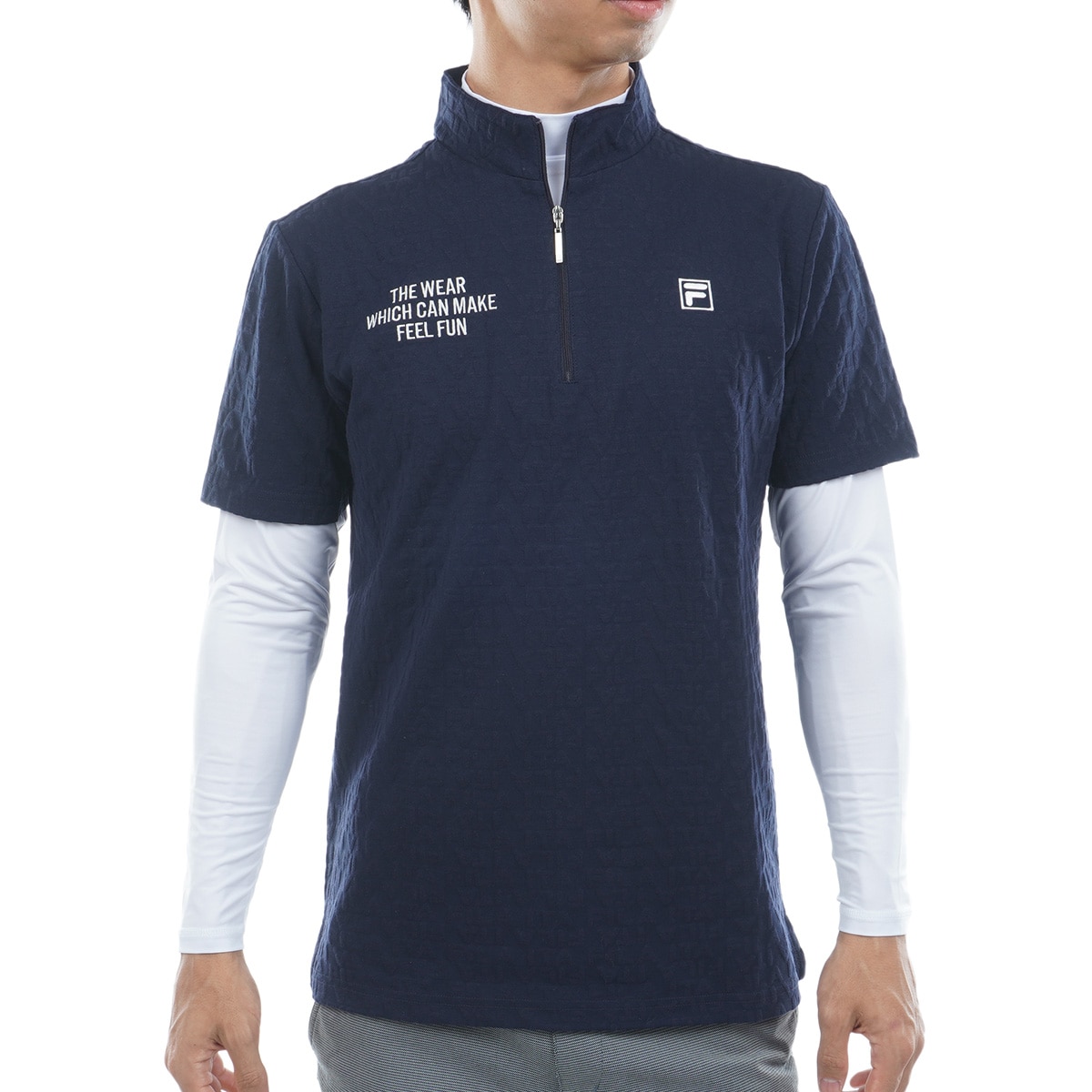 3Dジャカード 半袖シャツ+長袖ハイネックインナーシャツセット(半袖