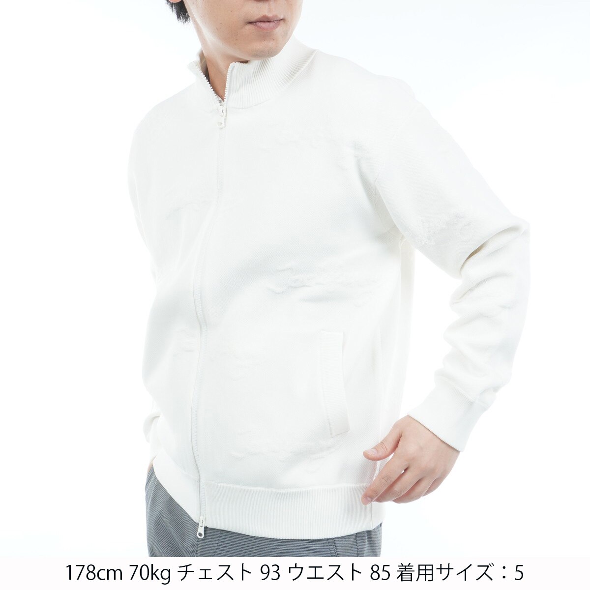 JACKBUNNY フルジップセーター サイズ5(Lサイズ相当) アウトレット】ダブルジャカード ジップアップセーター(中間着
