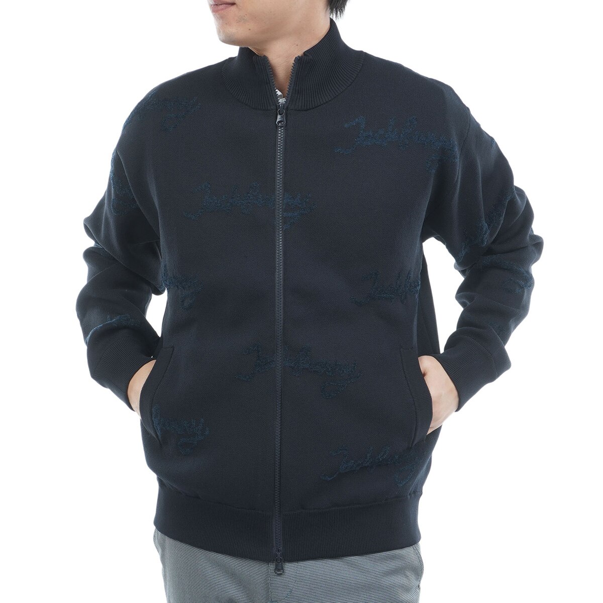 ダブルジャカード ジップアップセーター(中間着(セーター、トレーナー