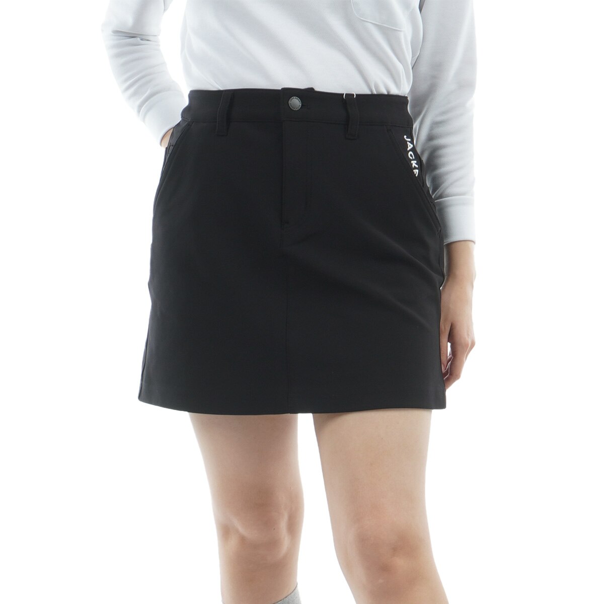 ブラック Sサイズ0 ジャックバニー スカート ゴルフウェア レディース ジャックバニー JB [パックマン]アイコン刺繍フレアスカート