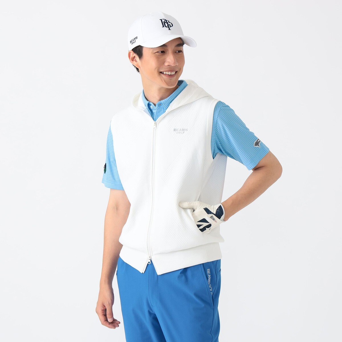 BEAMS GOLF ビームス ゴルフ ダブルジップ フード ベスト 未使用BEAMS GOLF フード付きダブルジッパーベストゴルフ