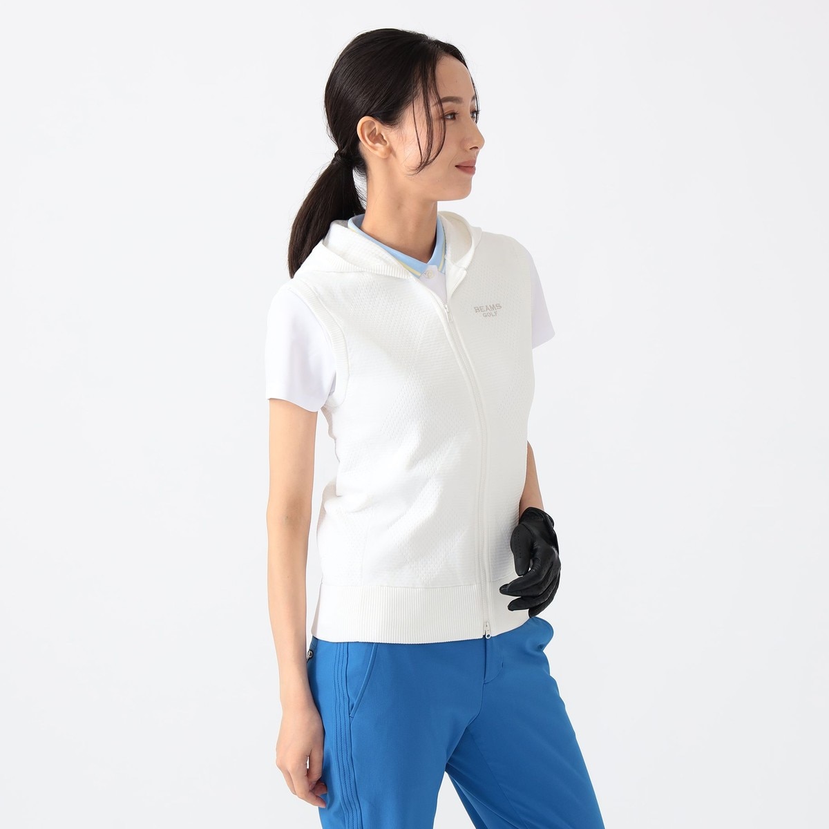 ビームスゴルフ ポロシャツ パープルレーベル ホワイト Mサイズ レディース BEAMS GOLF PURPLE LABEL（ビームス ゴルフ パープル レーベル