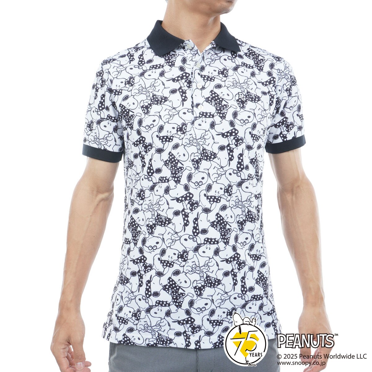 SNOOPY総柄 プライムフレックス鹿の子 半袖ポロシャツ(半袖シャツ
