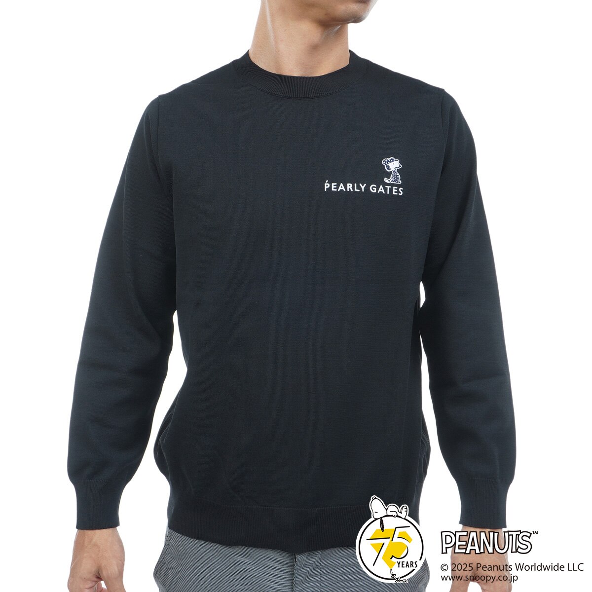 SNOOPY 部分ジャカード 丸首セーター(中間着(セーター、トレーナー