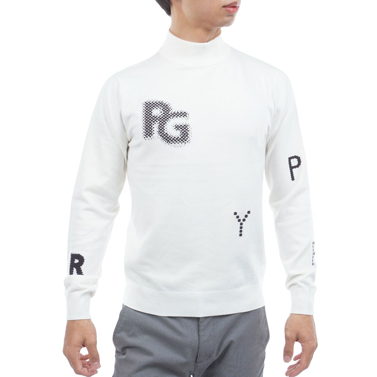 PEARLY GATES サイズ1新品ジャカードハイネックセーター¥33.000 部分ジャカード カシミヤタッチコットン ハイネックセーター(中間着