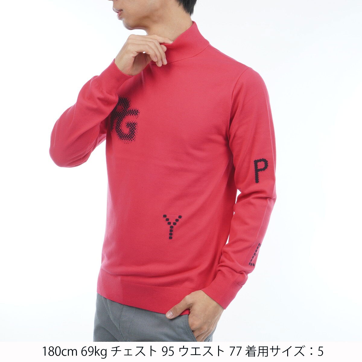 部分ジャカード カシミヤタッチコットン ハイネックセーター(中間着