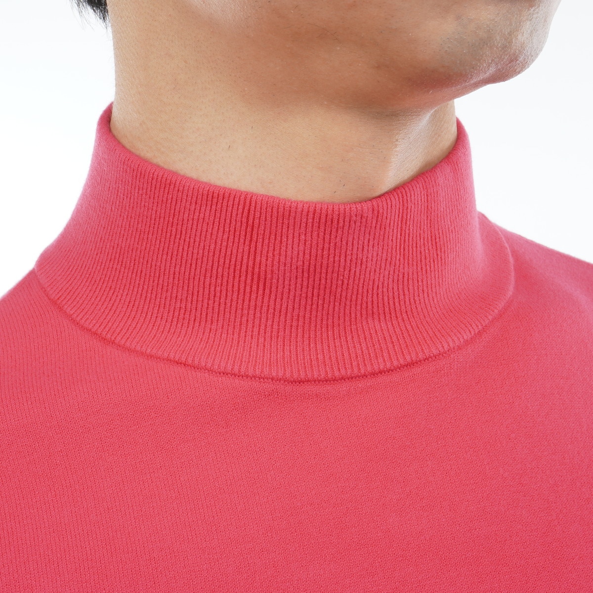 部分ジャカード カシミヤタッチコットン ハイネックセーター(中間着