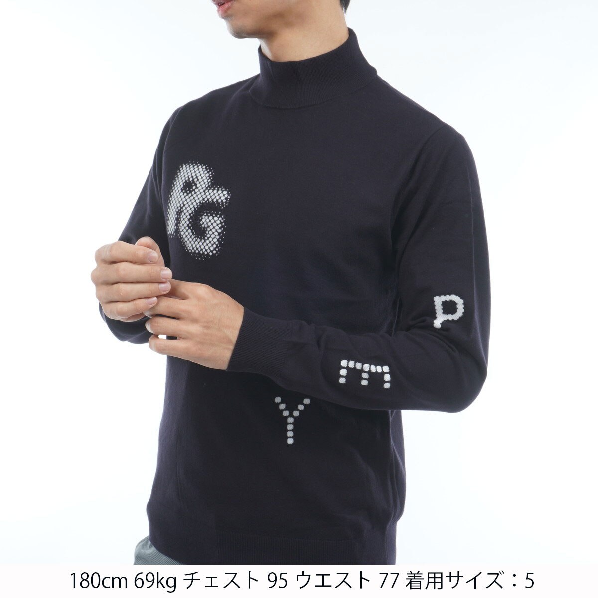 【美品❣️】PEARLY GATES カシミヤタッチコットンハイネックニット 12G部分ジャガードカシミヤタッチコットンハイネックニットプル
