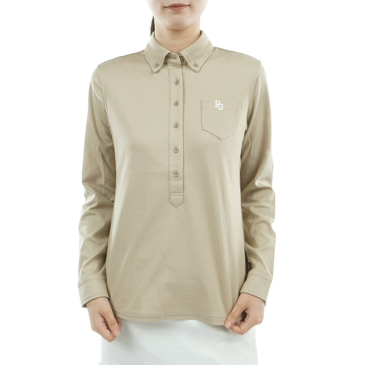 PEARLY GATES ゴルフ長袖ポロシャツ ボタンダウンサイズ5 ベージュ PEARLY GATES パーリーゲイツ 長袖ポロシャツ ボーダー柄 ネイビー系 5