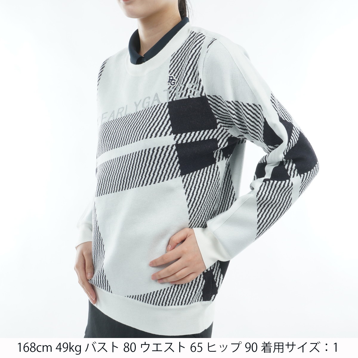 ジャカードチェック柄 丸首セーター レディス(中間着(セーター