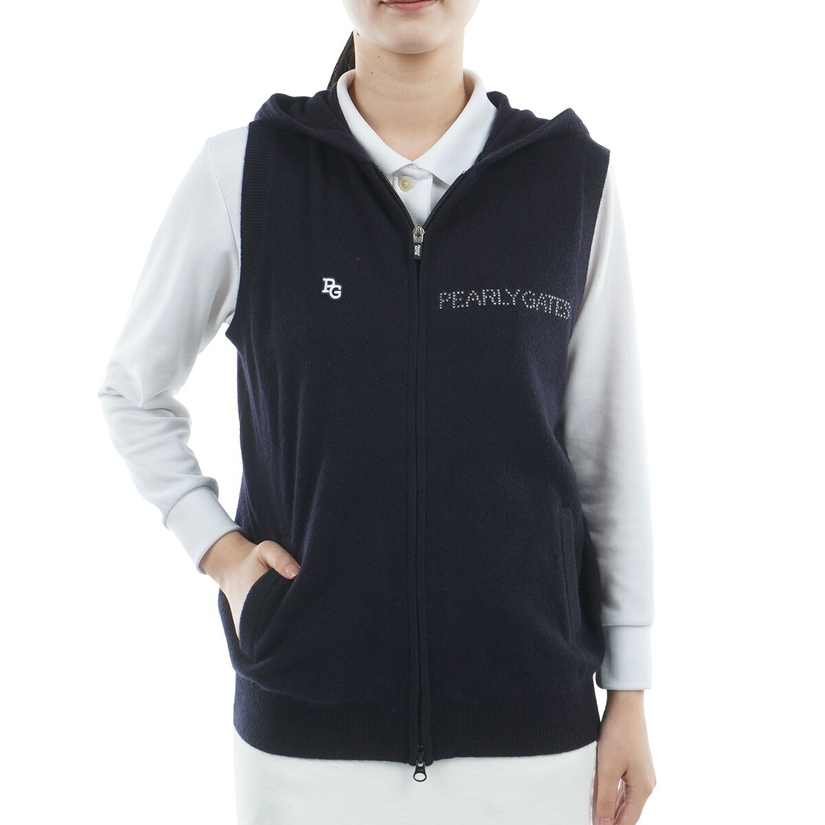 パーリーゲイツ　レディースベスト パーリーゲイツ PG ロゴ刺繍2WAYスタンドネック中綿ベスト
