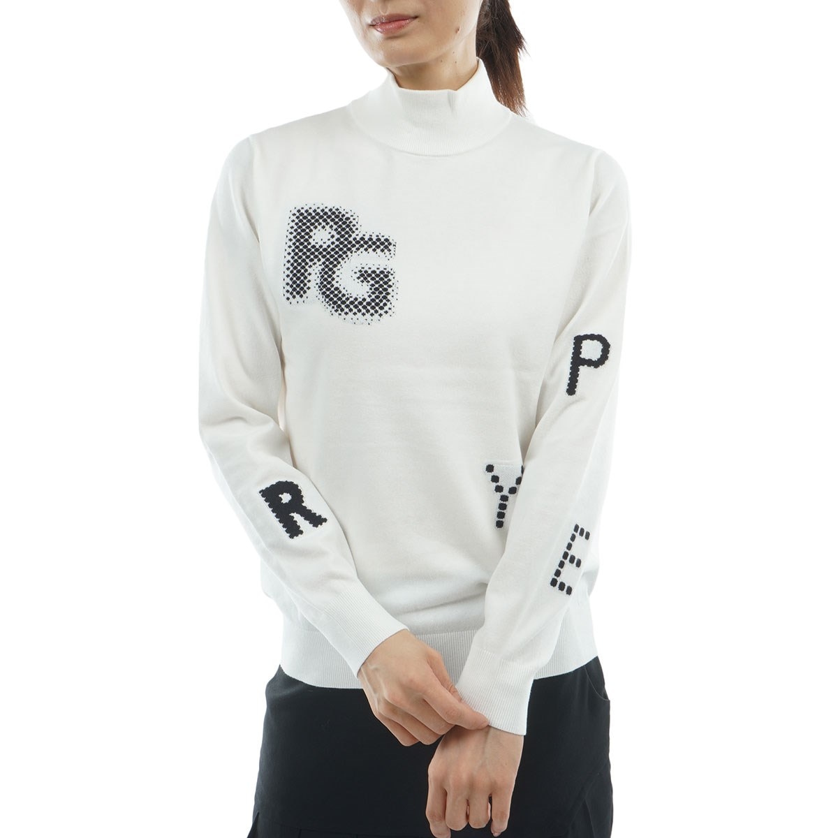 パーリーゲイツ 部分ジャカード カシミヤタッチコットン ハイネックセーター レディス