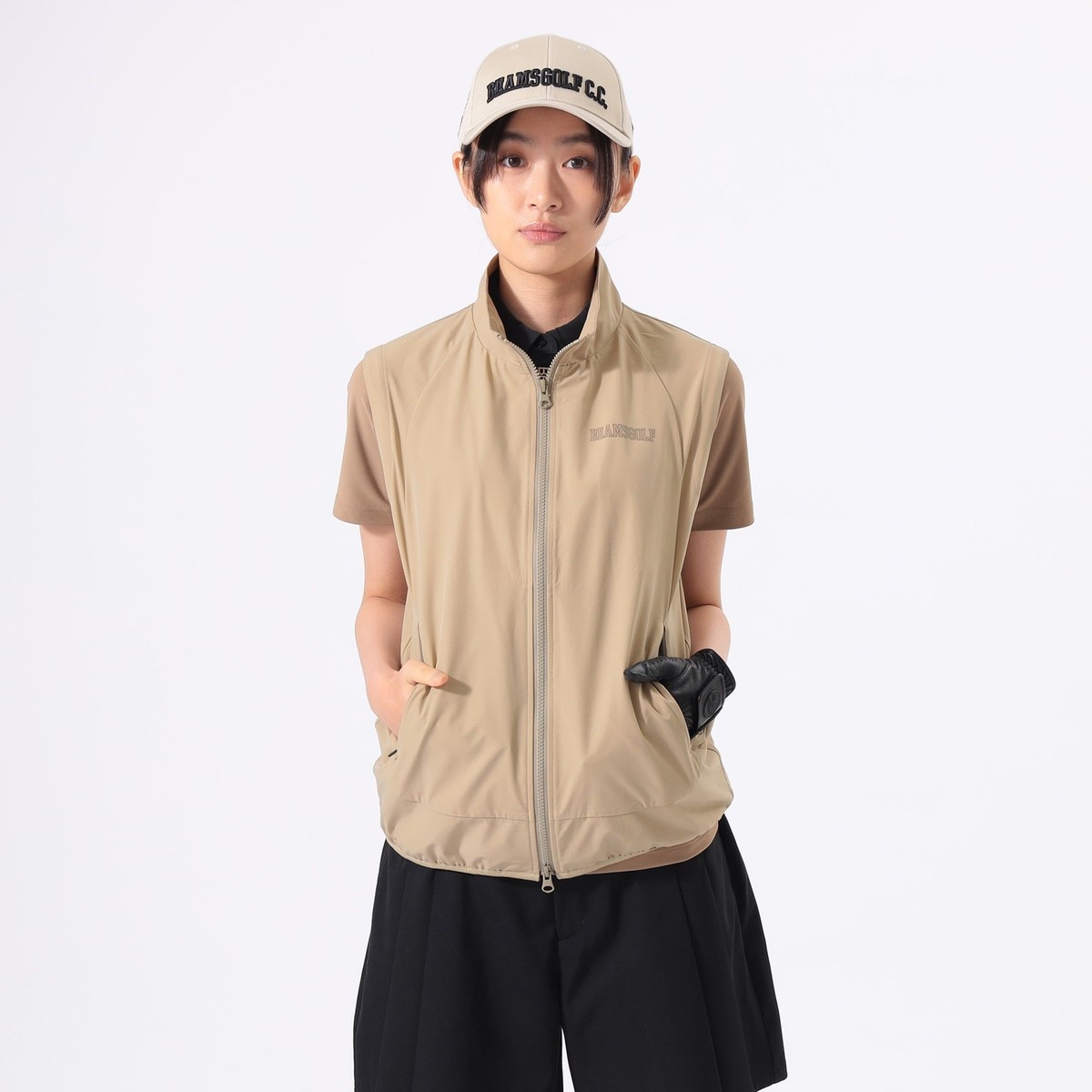 ORANGE LABEL ストレッチタフタ フルジップ 切替ベスト レディス