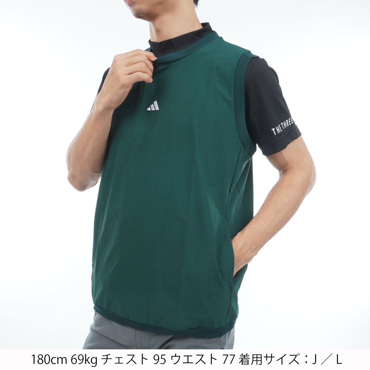 2in1 ストレッチウーブンベスト付きモックネック半袖シャツ(半袖シャツ