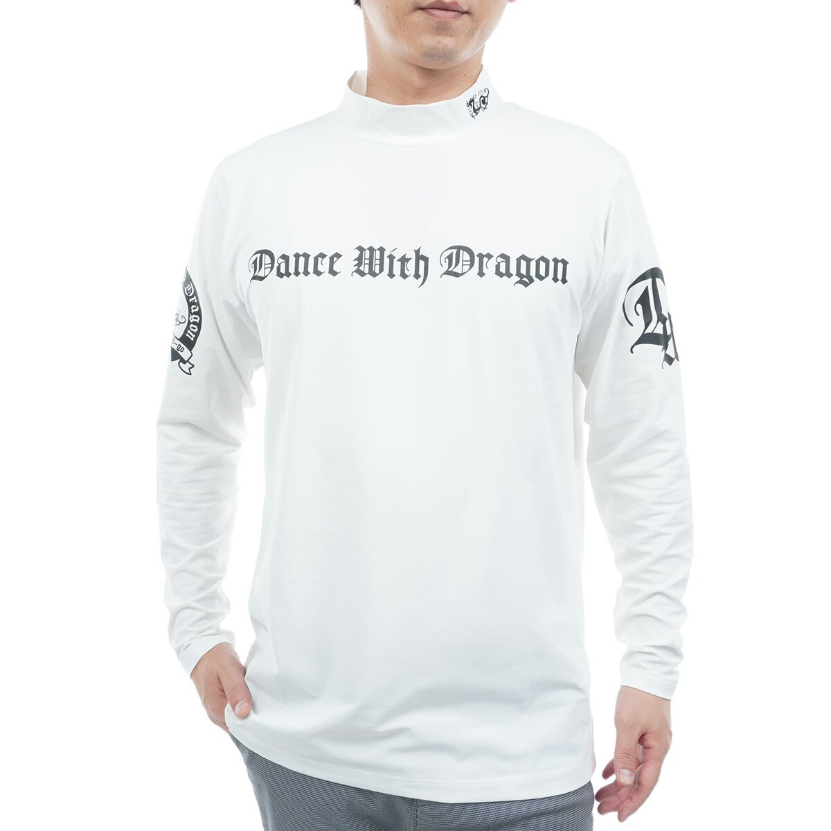 coco 中古 ジーフォア G/FORE メンズ 長袖シャツ 2(L) 白×黒 ホワイト モックネックシャツ ロゴ総柄 ストレッチ coco 中古 ジーフォア G/FORE メンズ 長袖シャツ 2(L) 白×黒